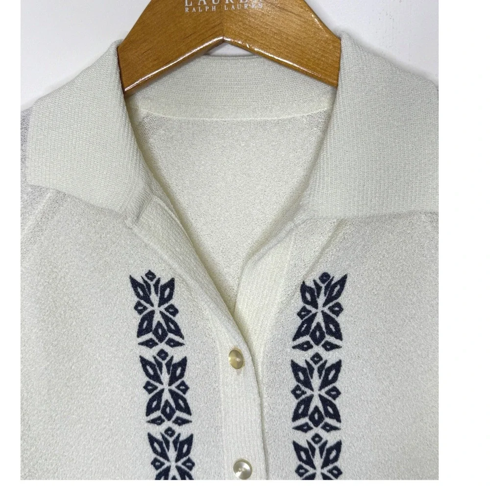 Vintage '60s Talbott Traveler Dacron‎ Cardigan Cream/Blue Small